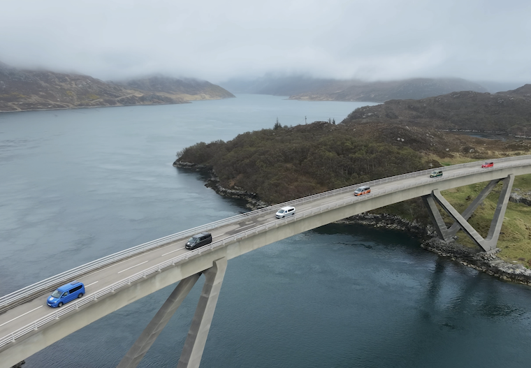 Freedom 500, CamperKing vans on Kylesku Bridge. Please credit Image courtesy of CamperKing-4