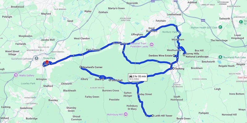 Guildford road trip map