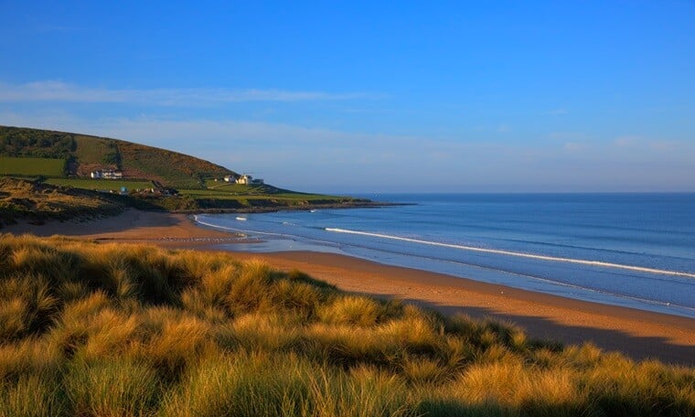 Establishing shot of Croyde bay