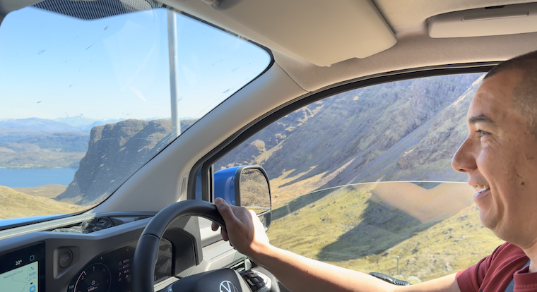 Driving the scenic NC500 route in Scotland in a VW T7