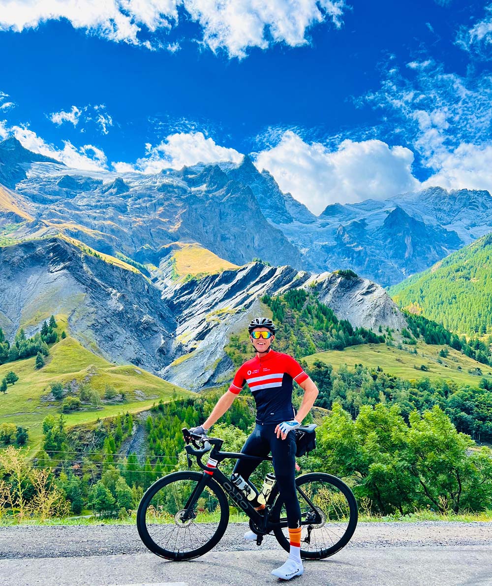 Rich photographed during his epic Alpine cycle challenge